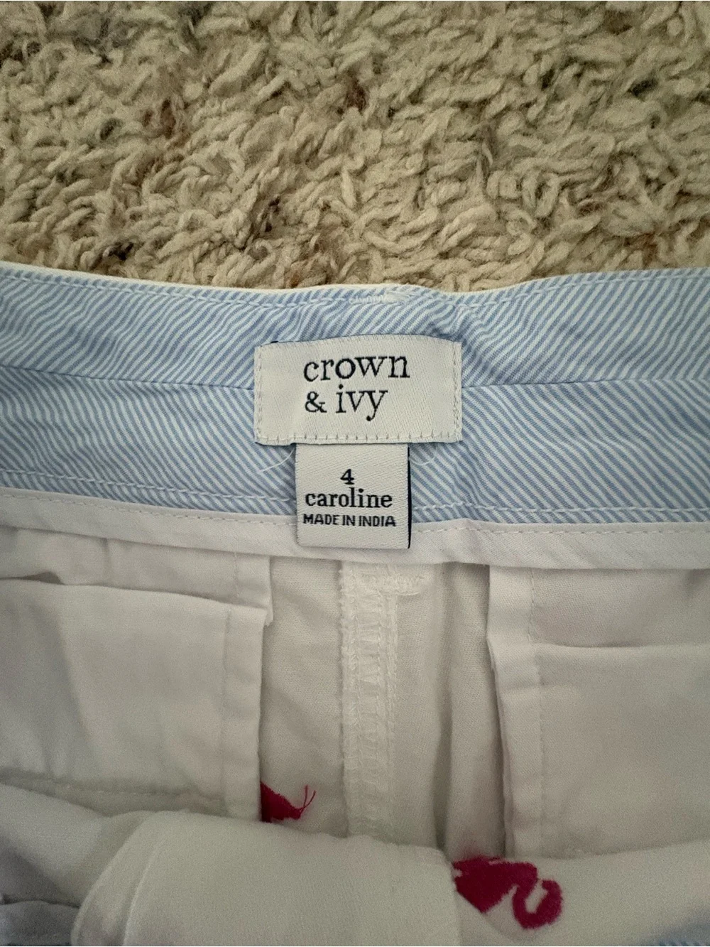 Crown & Ivy white shorts with pink flamingo print, size 4. - Picture 3 of 5